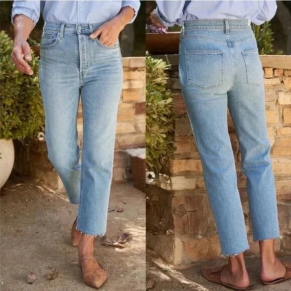 Frank & Eileen Denim - Frank & Eileen Monaghan Button Fly High Rise Raw Hem Straight Leg Mom Jeans 28